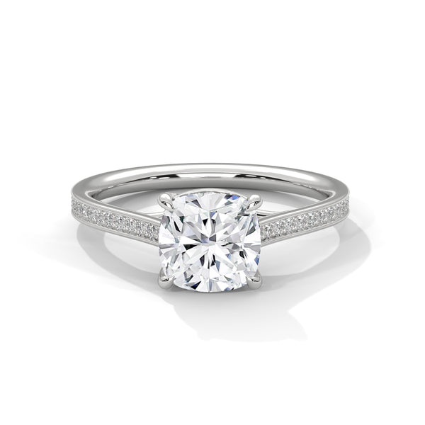 2.13 CT Cushion Cut Lab-Grown Diamond Pave Solitaire Ring