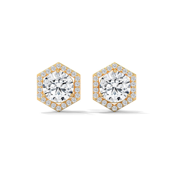 2.02 CT Round Halo Hexagon CVD Lab-Grown Diamond Earrings