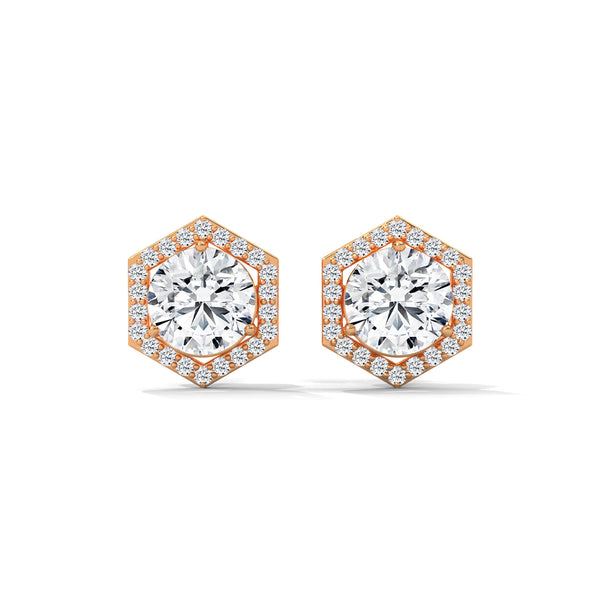 2.02 CT Round Halo Hexagon CVD Lab-Grown Diamond Earrings