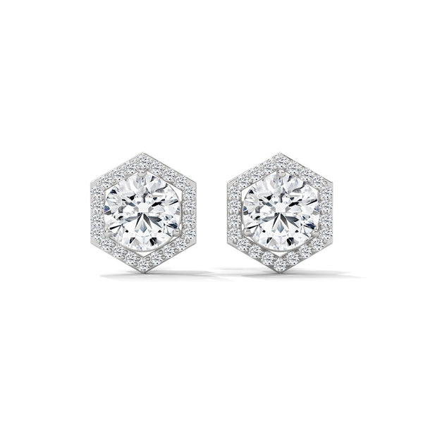 2.02 CT Round Halo Hexagon CVD Lab-Grown Diamond Earrings