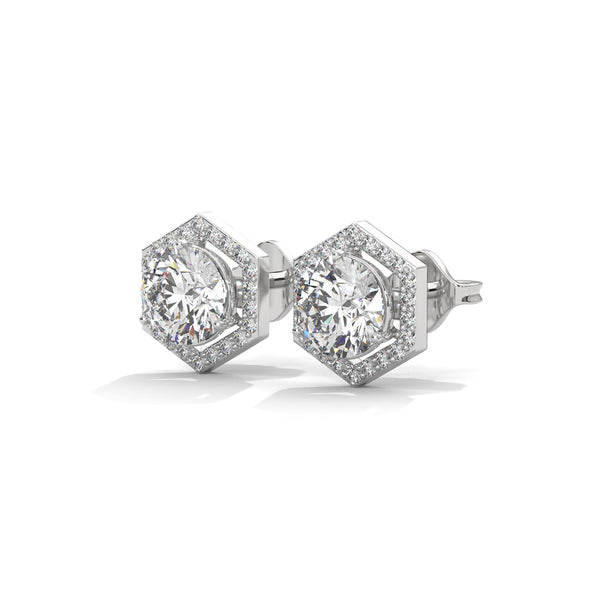 2.02 CT Round Halo Hexagon CVD Lab-Grown Diamond Earrings