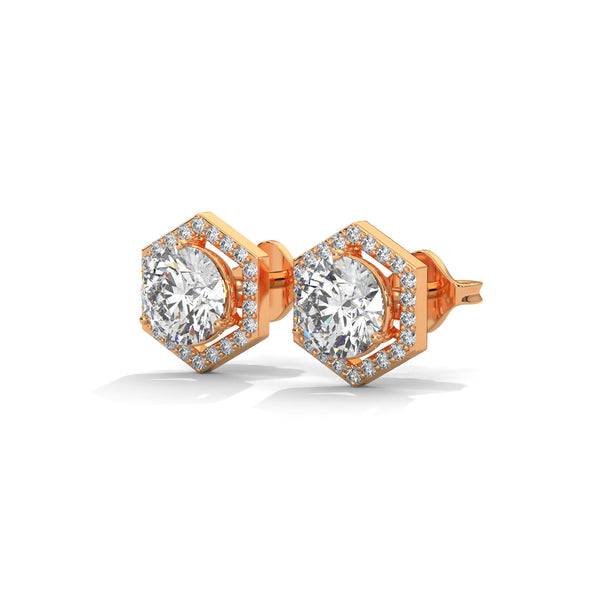 2.02 CT Round Halo Hexagon CVD Lab-Grown Diamond Earrings