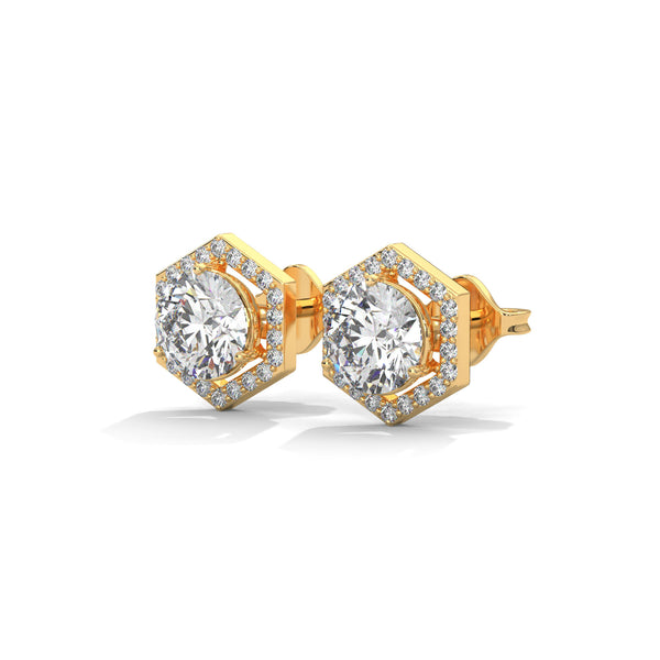 2.02 CT Round Halo Hexagon CVD Lab-Grown Diamond Earrings