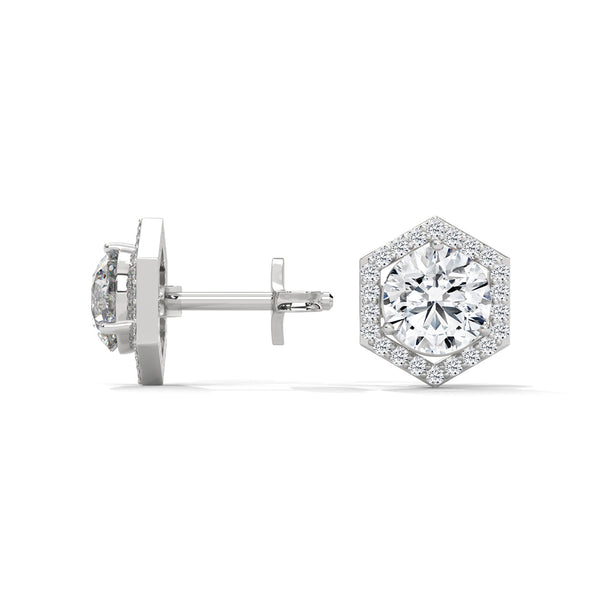 2.02 CT Round Halo Hexagon CVD Lab-Grown Diamond Earrings