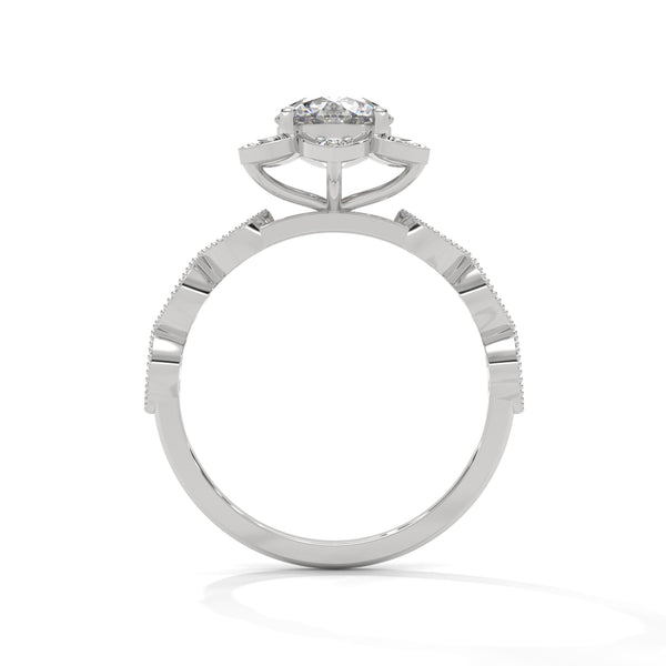 1.22 CT Round Cut Lab-Grown Diamond Floral Halo Engagement Ring with Milgrain Pavé Band