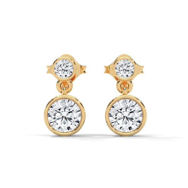 1.16 CT Round Bezel-Set Drop CVD Lab-Grown Diamond Earrings