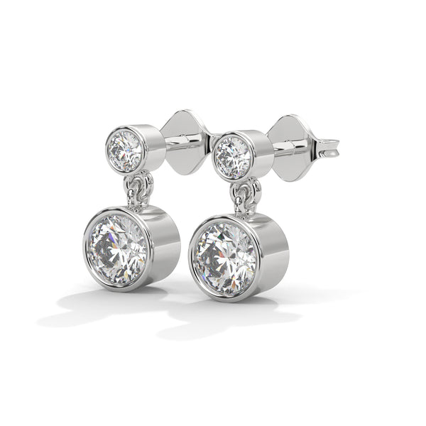 1.16 CT Round Bezel-Set Drop CVD Lab-Grown Diamond Earrings