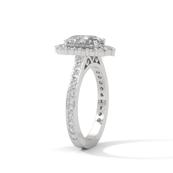 2.04 CT Oval Cut Lab-Grown Diamond Halo Engagement Ring with Pavé Band