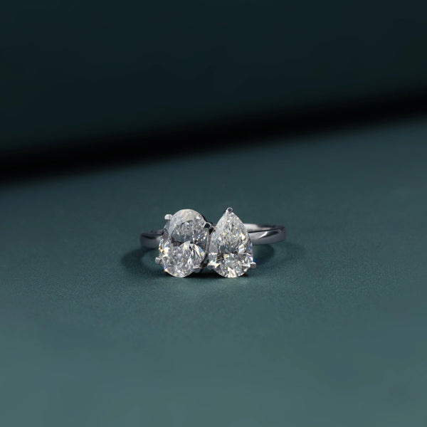 2.74 CT Pear & Oval Lab-Grown Diamond Two Stone Ring