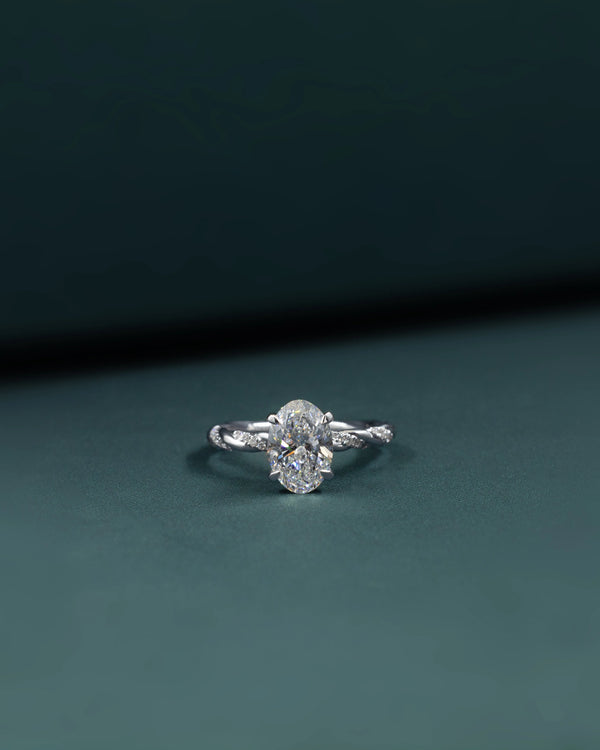 2.17 CT Oval Cut CVD Lab-Grown Diamond Twisted Pavé Solitaire Ring