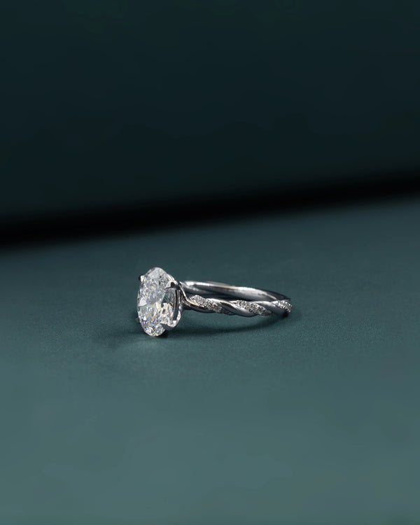 2.17 CT Oval Cut CVD Lab-Grown Diamond Twisted Pavé Solitaire Ring