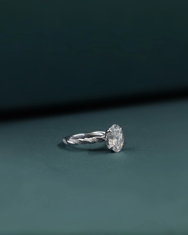 2.17 CT Oval Cut CVD Lab-Grown Diamond Twisted Pavé Solitaire Ring
