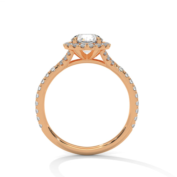 1.44 CT Round Cut Lab-Grown Diamond Halo Engagement Ring with Pavé Band