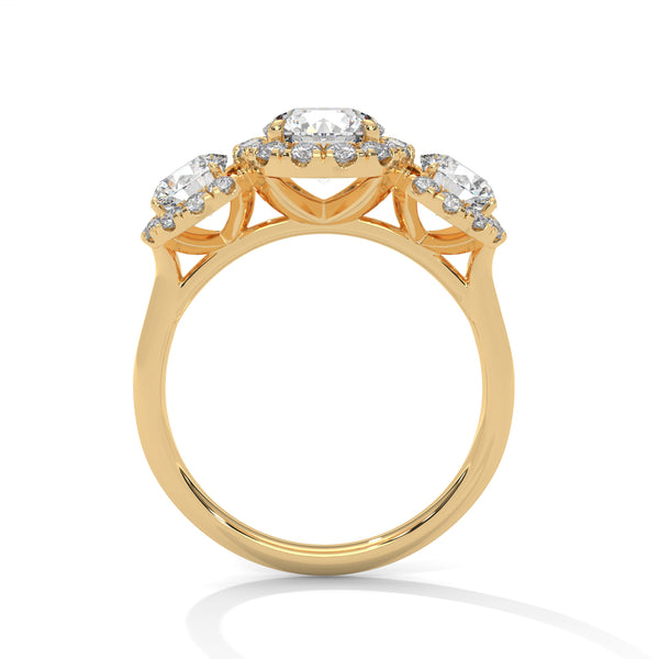 2.53 CT Round Cut Lab-Grown Diamond Three Stone Halo Ring with Pavé Accents