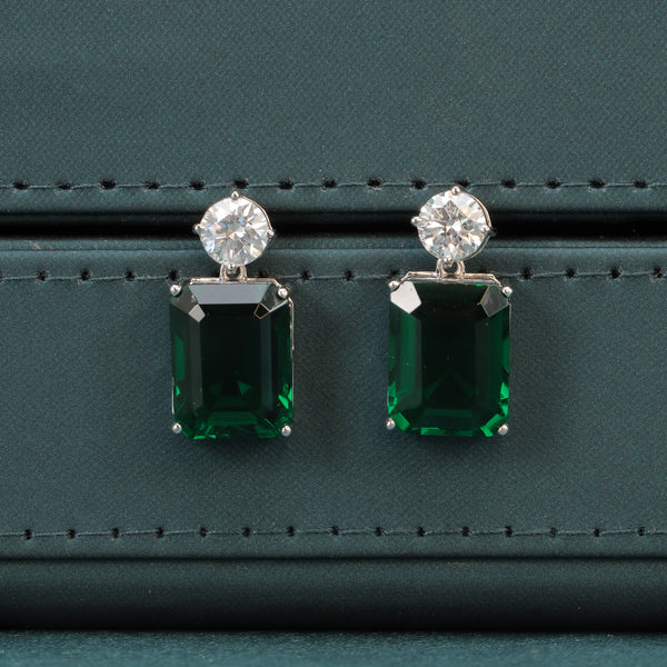 15.45 Ct Lab-Grown Diamond Tennis Necklace & Emerald-Cut Green Pendant Earring Set