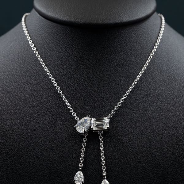 3.89 CTW Pear & Emerald Cut Lab-Grown Diamond Drop Necklace