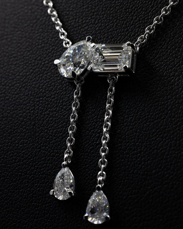 3.89 CTW Pear & Emerald Cut Lab-Grown Diamond Drop Necklace