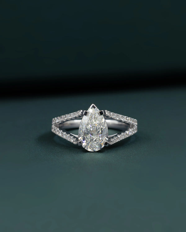 2.35 CTW Pear Cut Pavé Split Shank Lab-Grown Diamond Engagement Ring