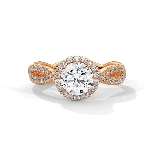 1.48 CT Round Cut Lab-Grown Diamond Halo Ring with Twisted Pavé Band