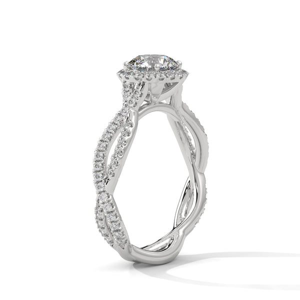 1.48 CT Round Cut Lab-Grown Diamond Halo Ring with Twisted Pavé Band