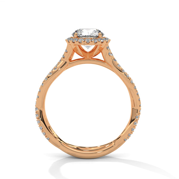 1.48 CT Round Cut Lab-Grown Diamond Halo Ring with Twisted Pavé Band
