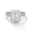2.46 CT Emerald Cut Lab-Grown Diamond Halo Ring with Pavé Band