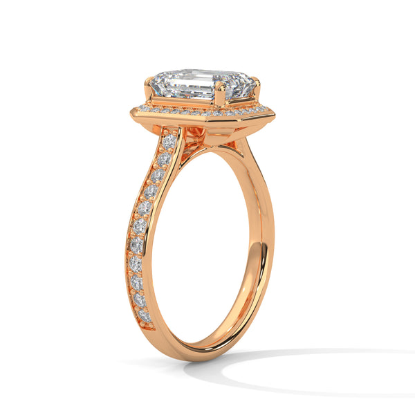2.46 CT Emerald Cut Lab-Grown Diamond Halo Ring with Pavé Band