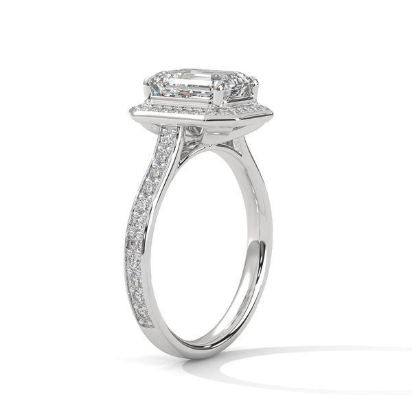 2.46 CT Emerald Cut Lab-Grown Diamond Halo Ring with Pavé Band