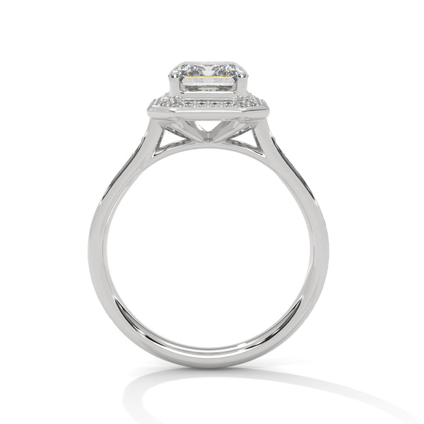 2.46 CT Emerald Cut Lab-Grown Diamond Halo Ring with Pavé Band