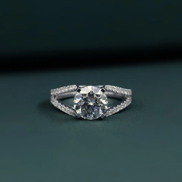 2.57 CTW Round Cut Diamond Split Shank Engagement Ring