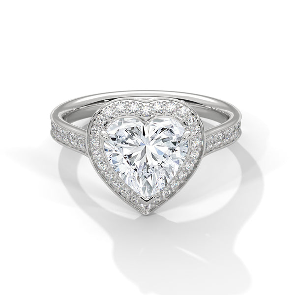 2.46 CT Heart Shape Lab-Grown Diamond Halo Ring with Pavé Band