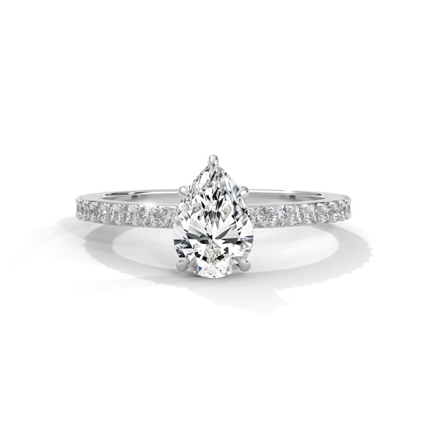 1.50 CT Pear & Round Lab-Grown Diamond Solitaire Ring with Pavé Band