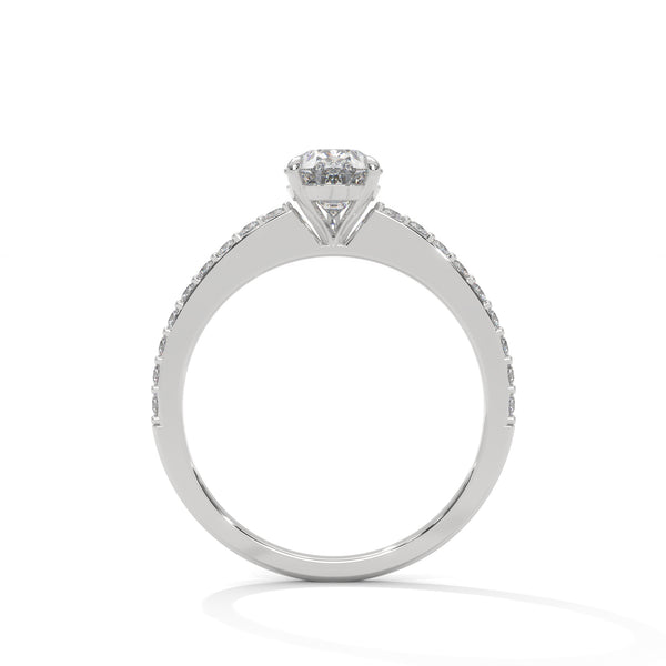 1.50 CT Pear & Round Lab-Grown Diamond Solitaire Ring with Pavé Band