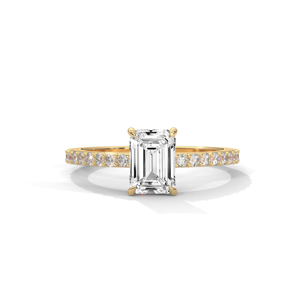 1.25 CT Emerald Cut Lab-Grown Diamond Solitaire Ring with Pavé Band