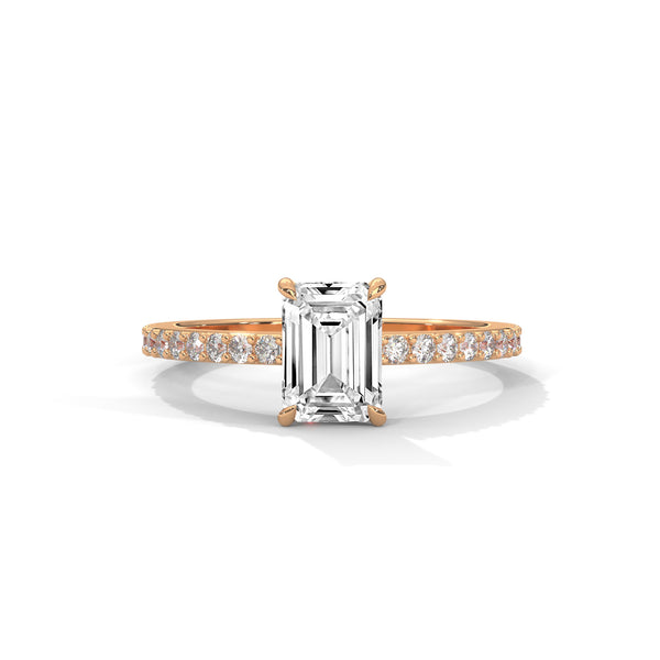 1.25 CT Emerald Cut Lab-Grown Diamond Solitaire Ring with Pavé Band