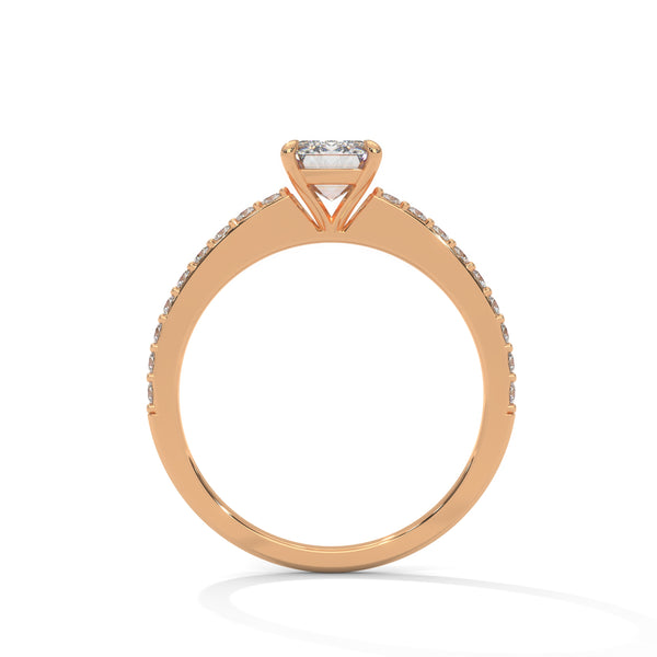 1.25 CT Emerald Cut Lab-Grown Diamond Solitaire Ring with Pavé Band