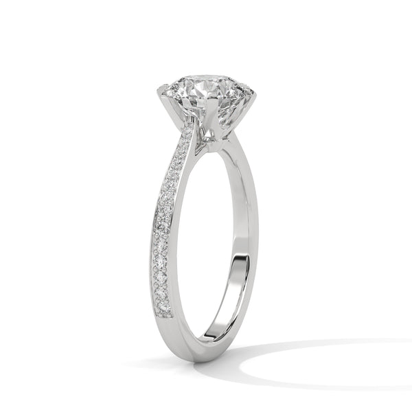 2.22 CT Total Round Lab-Grown Diamond Solitaire Ring with Pave Band