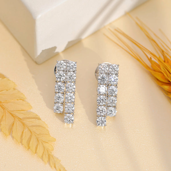 4.14 CTW Round Brilliant CVD Lab-Grown Diamond Multi-Row Drop Earrings