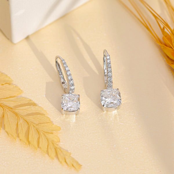 2.66 CTW Cushion Cut CVD Lab-Grown Diamond Drop Hoop Earrings with Pavé Accents