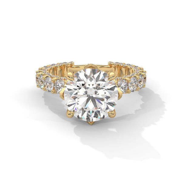 6.89 CT Round Lab-Grown Diamond Solitaire Ring with Pave Band