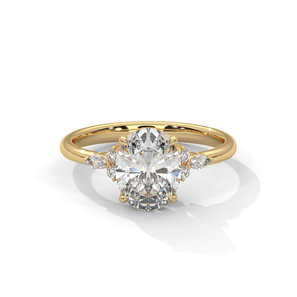 2.11 CT Oval Lab-Grown Diamond Three-Stone Ring with Marquise & Round Accents