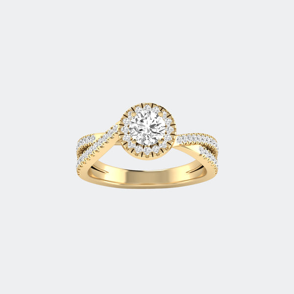 0.98 CT Round Lab-Grown Diamond Halo Split Shank Engagement Ring