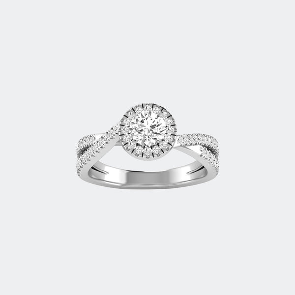 0.98 CT Round Lab-Grown Diamond Halo Split Shank Engagement Ring