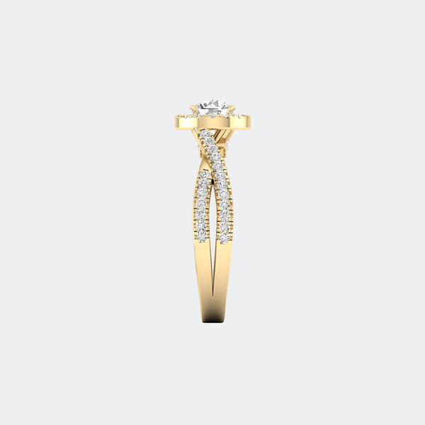 0.98 CT Round Lab-Grown Diamond Halo Split Shank Engagement Ring