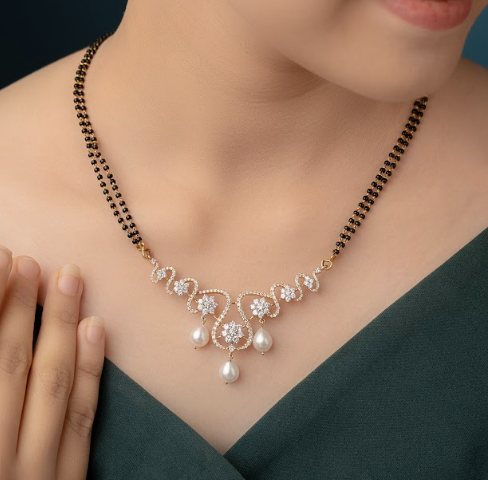 5.31 CT Round Lab-Grown Diamond Mangalsutra Necklace & Earring Set