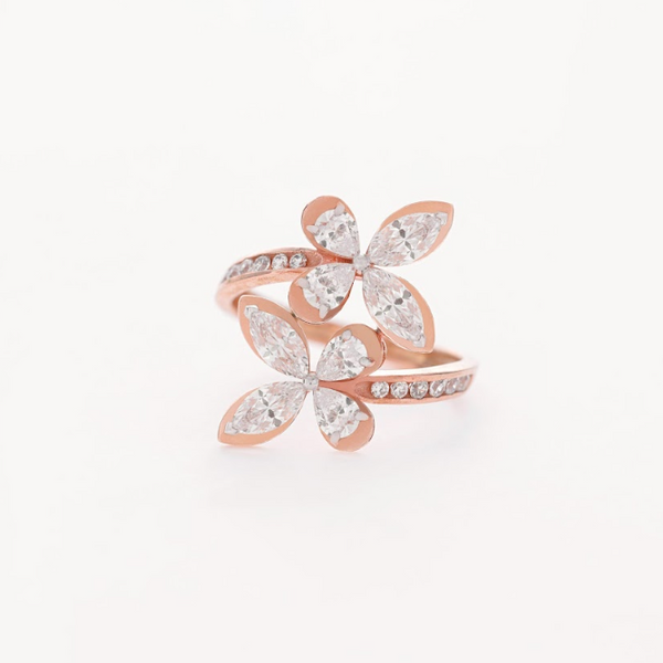 1.05 CT Total Pear & Marquise Lab-Grown Diamond Floral Wrap Ring