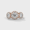 2.53 CT Round Cut Lab-Grown Diamond Three Stone Halo Ring with Pavé Accents