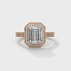 2.46 CT Emerald Cut Lab-Grown Diamond Halo Ring with Pavé Band