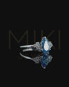 1.32 CT Pear Cut Blue CVD Lab-Grown Diamond Three Stone Ring