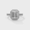2.46 CT Emerald Cut Lab-Grown Diamond Halo Ring with Pavé Band